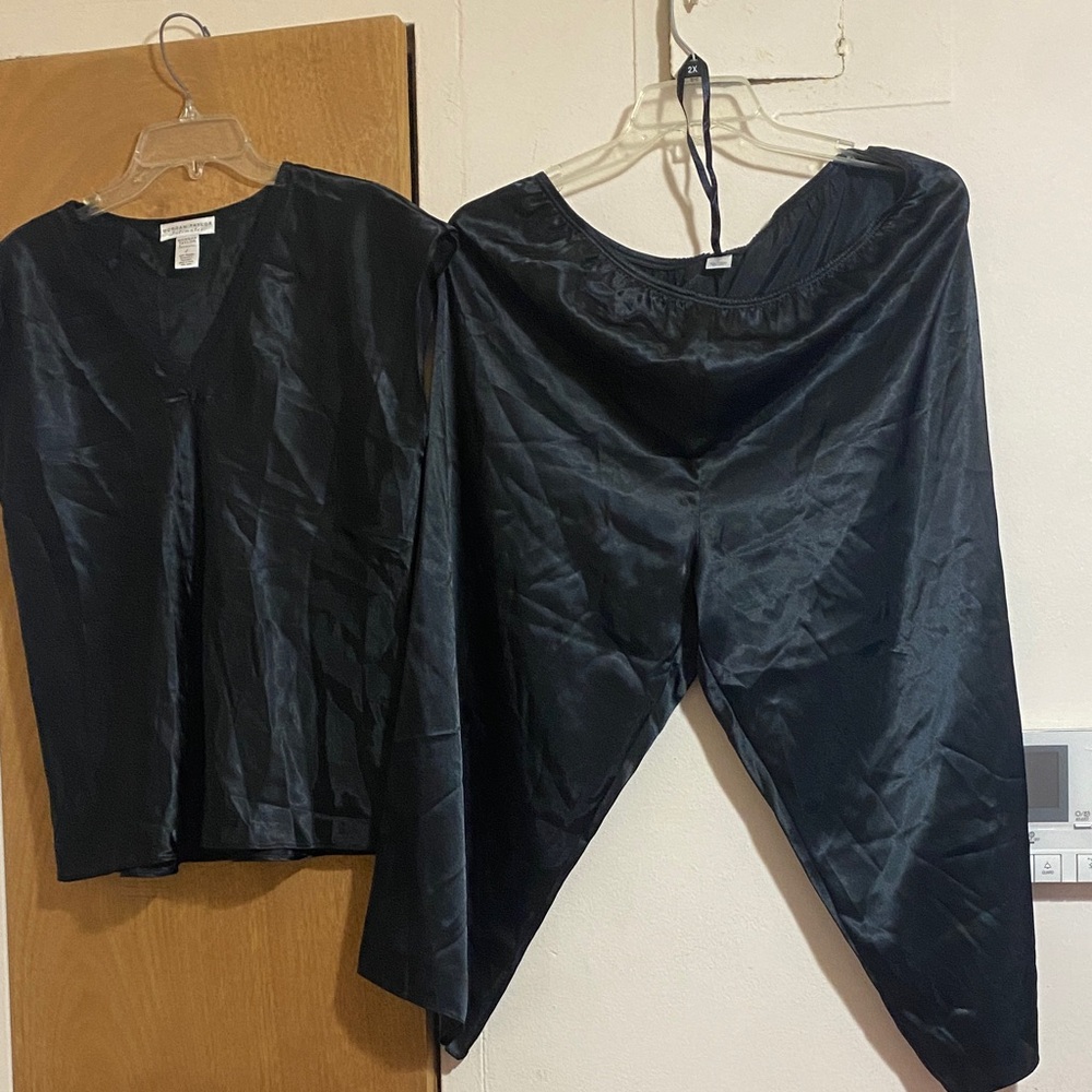 Black Satin Pajama Set Open to Offers